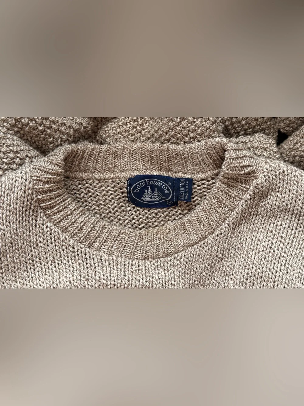 Vintage Boathouse Row 100% Cotton Sweater XL Made in USA Oatmeal Oversized